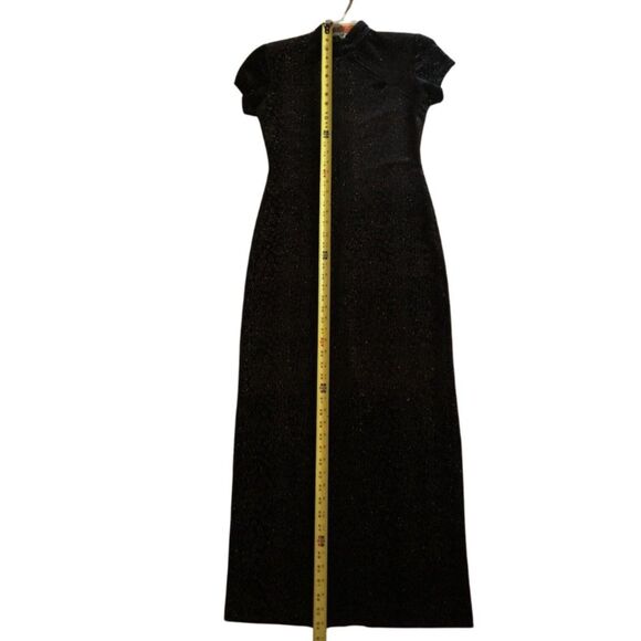 VTG Cheongsam Qipao Gown Womens Sz 4P Black Velvet Sparkle Mandarin Maxi Dress - Picture 8 of 15